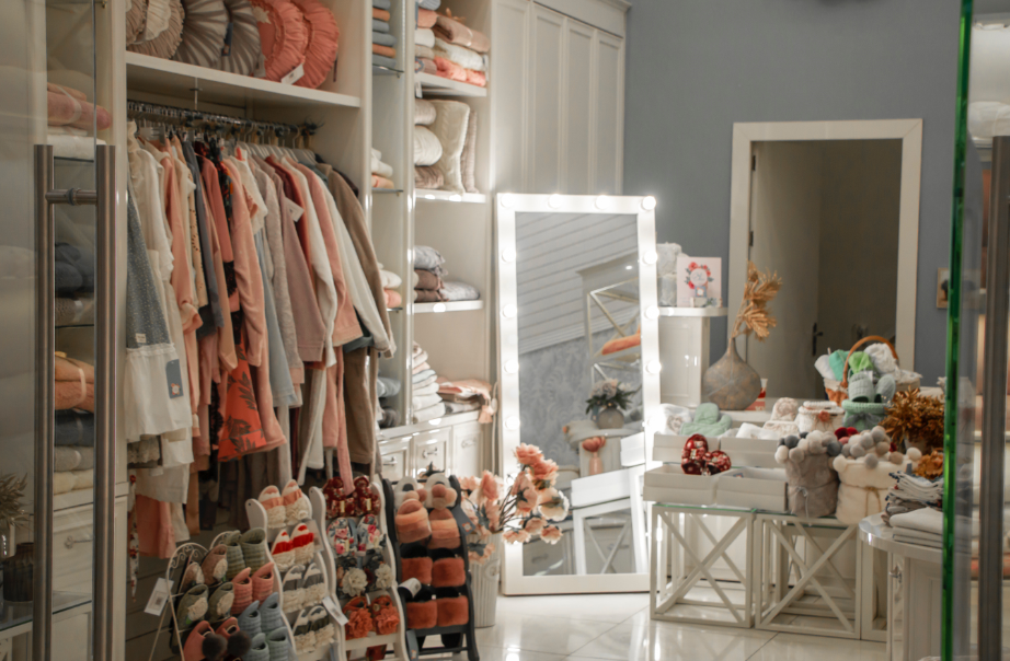 bunch of hanged clothes and mirror in a store